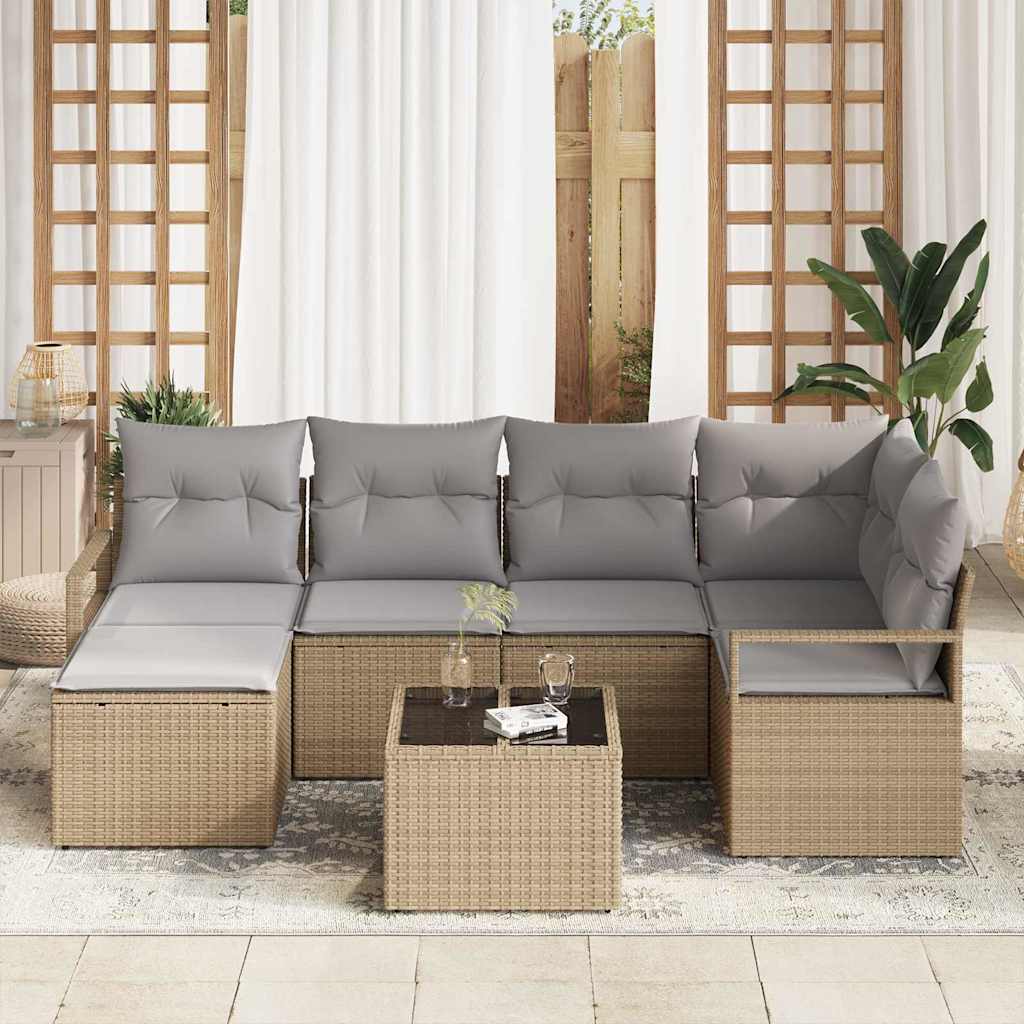 Bankstel met kussen 7 pcs Beige poly rattan is nu te koop bij PeponiXL, paradijselijk wonen!