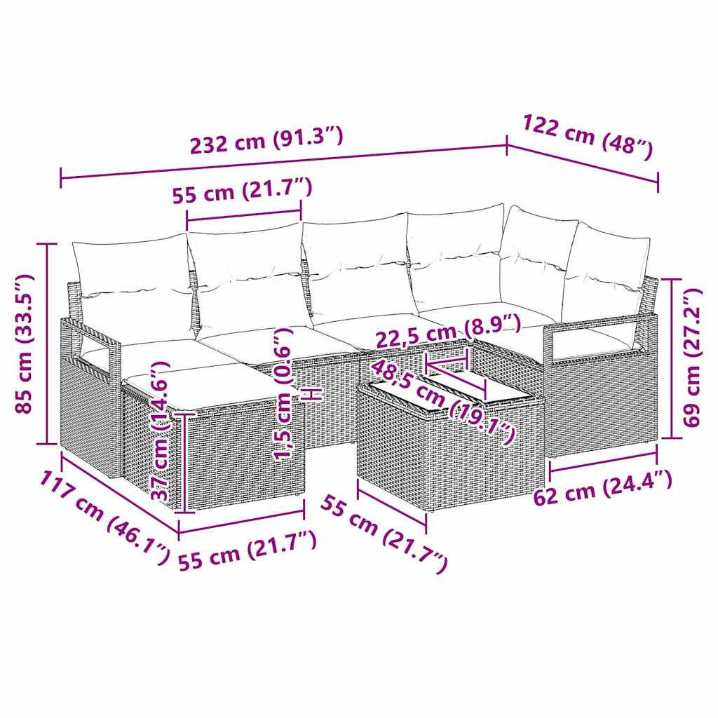 Bankstel 7 pcs Beige poly rattan