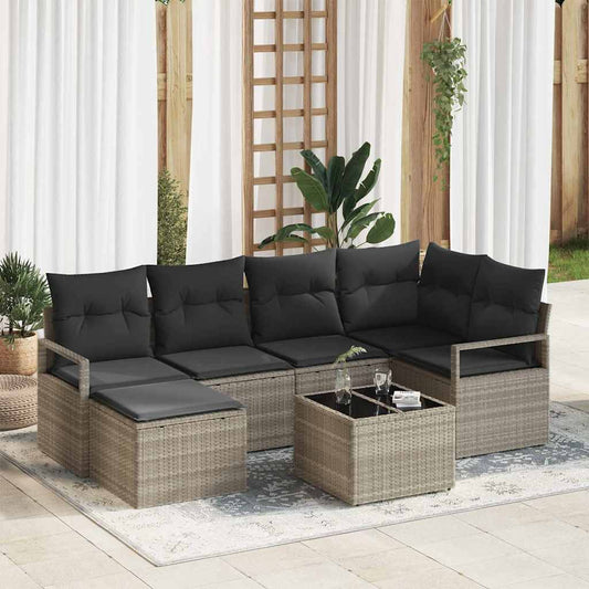 Bankstel 7 pcs Lichtgrijs poly rattan is nu te koop bij PeponiXL, paradijselijk wonen!