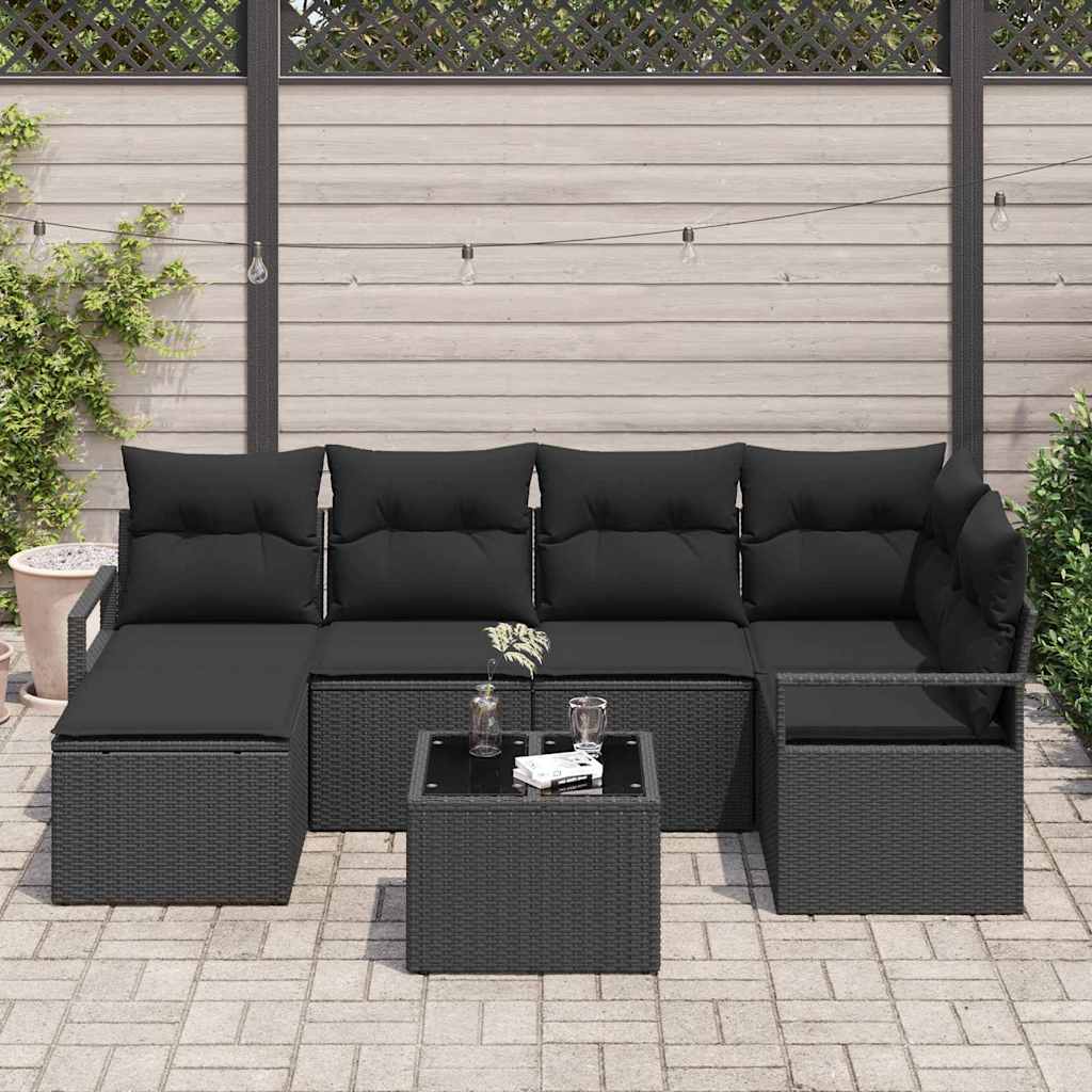 Bankstel met kussen 7 pcs Zwart poly rattan is nu te koop bij PeponiXL, paradijselijk wonen!