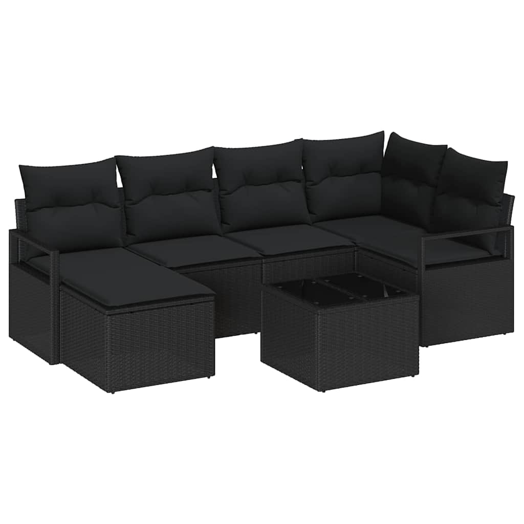 Bankstel met kussen 7 pcs Zwart poly rattan is nu te koop bij PeponiXL, paradijselijk wonen!