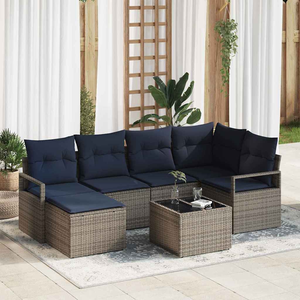 Bankstel met kussen 7 pcs Grijs poly rattan is nu te koop bij PeponiXL, paradijselijk wonen!