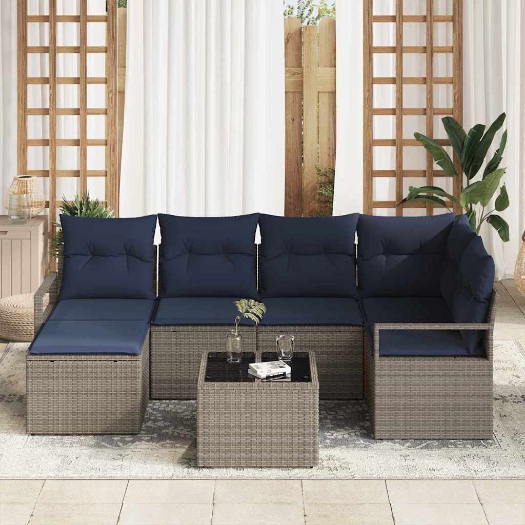 Bankstel met kussen 7 pcs Grijs poly rattan is nu te koop bij PeponiXL, paradijselijk wonen!