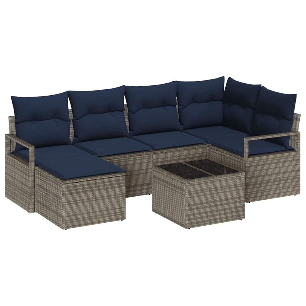 Bankstel met kussen 7 pcs Grijs poly rattan is nu te koop bij PeponiXL, paradijselijk wonen!