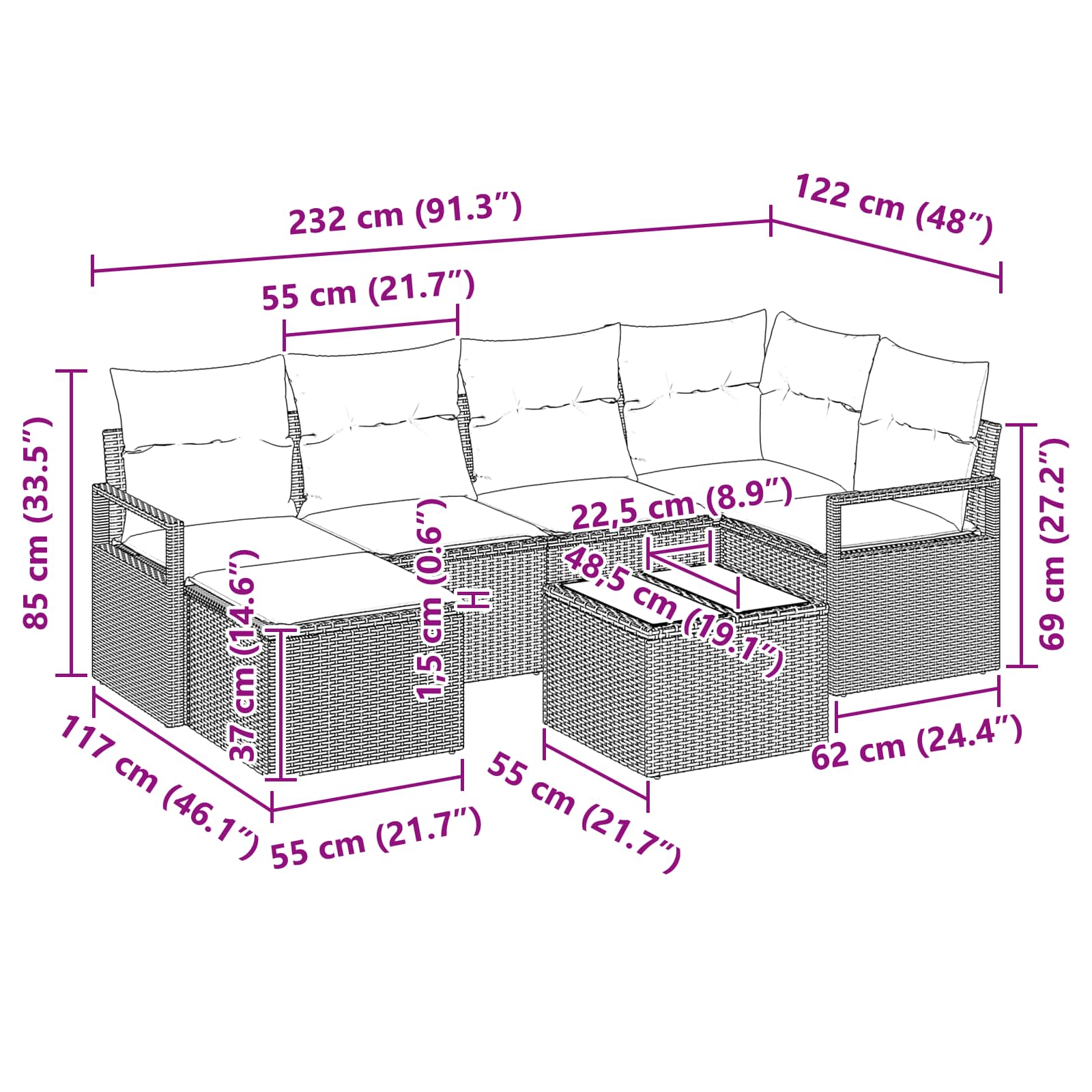 Bankstel met kussen 7 pcs Grijs poly rattan is nu te koop bij PeponiXL, paradijselijk wonen!