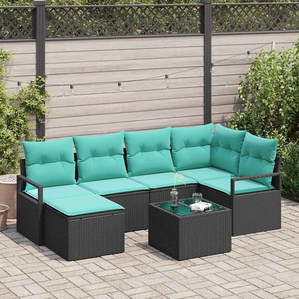 Bankstel met kussen 7 pcs Zwart poly rattan is nu te koop bij PeponiXL, paradijselijk wonen!