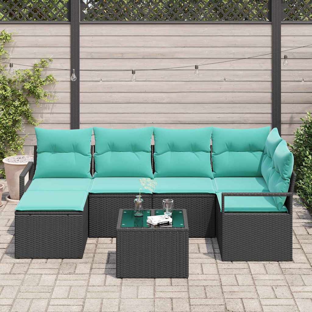 Bankstel met kussen 7 pcs Zwart poly rattan is nu te koop bij PeponiXL, paradijselijk wonen!