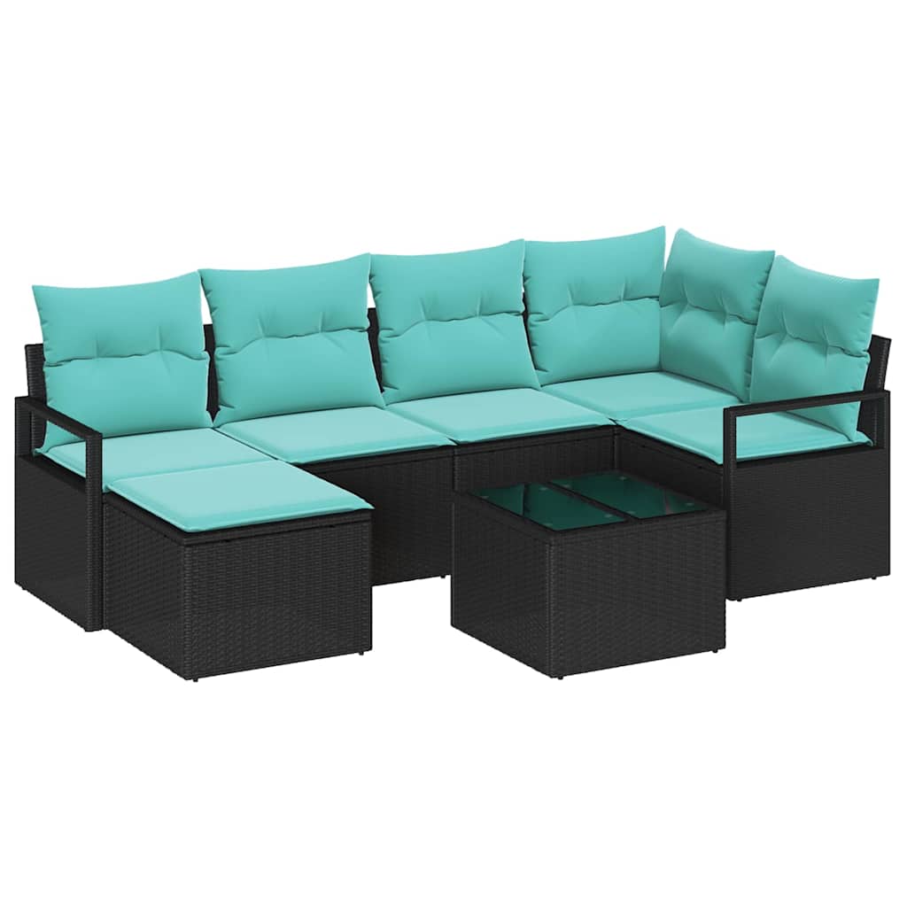 Bankstel met kussen 7 pcs Zwart poly rattan is nu te koop bij PeponiXL, paradijselijk wonen!