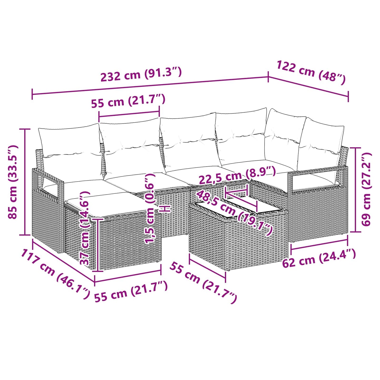 Bankstel met kussen 7 pcs Zwart poly rattan is nu te koop bij PeponiXL, paradijselijk wonen!