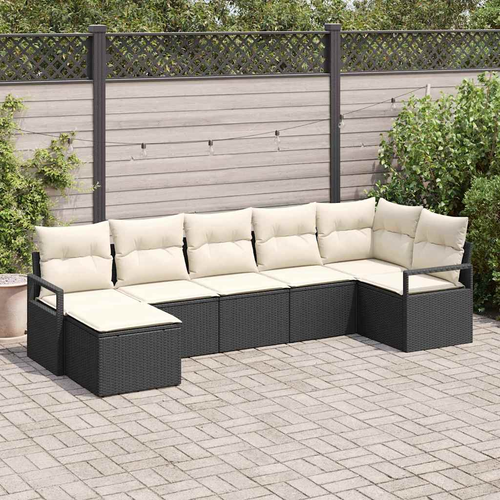 Bankstel met kussen 7 pcs Zwart poly rattan is nu te koop bij PeponiXL, paradijselijk wonen!