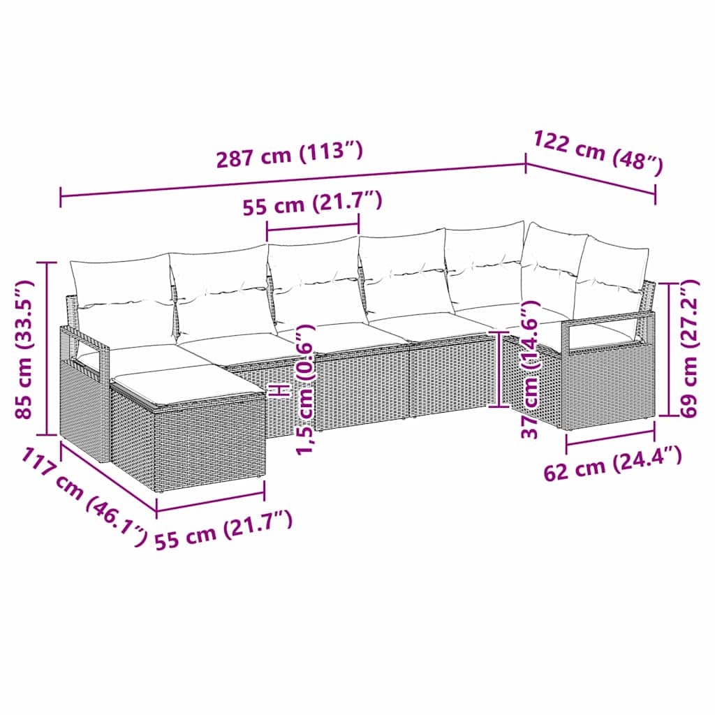 Bankstel met kussen 7 pcs Zwart poly rattan is nu te koop bij PeponiXL, paradijselijk wonen!