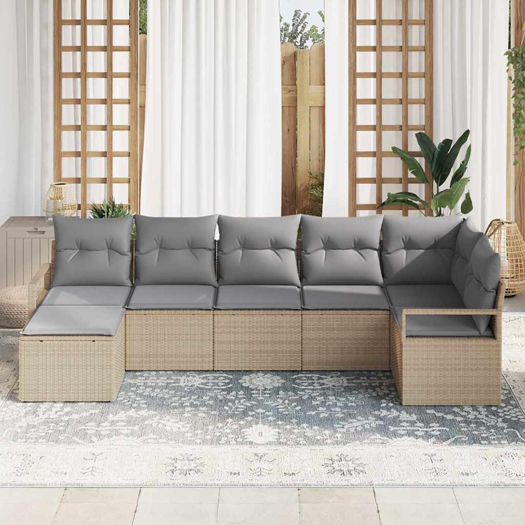 Bankstel met kussen 7 pcs Beige poly rattan is nu te koop bij PeponiXL, paradijselijk wonen!