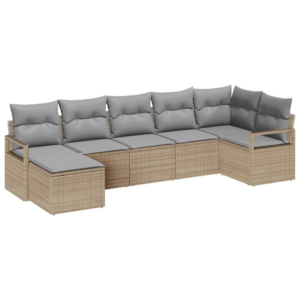 Bankstel met kussen 7 pcs Beige poly rattan is nu te koop bij PeponiXL, paradijselijk wonen!