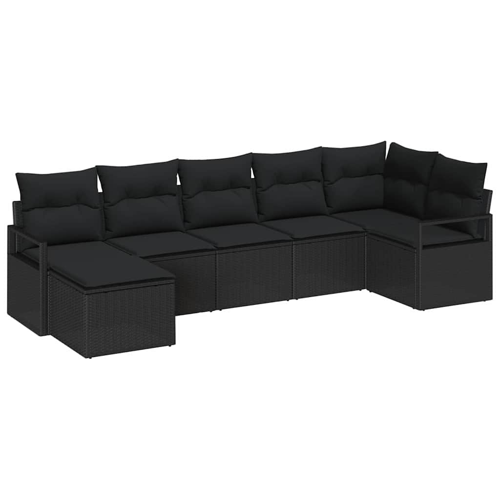 Bankstel met kussen 7 pcs Zwart poly rattan is nu te koop bij PeponiXL, paradijselijk wonen!
