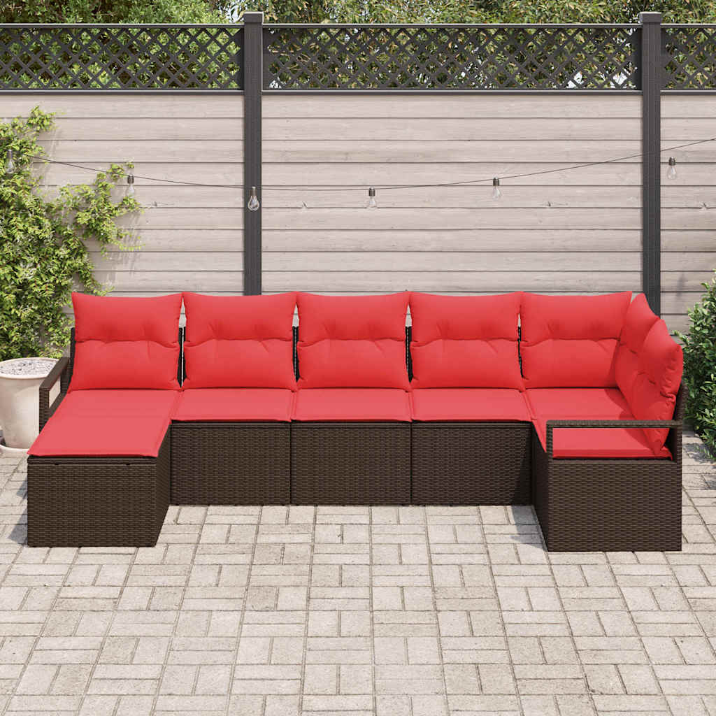 Bankstel met kussen 7 pcs Bruin poly rattan is nu te koop bij PeponiXL, paradijselijk wonen!