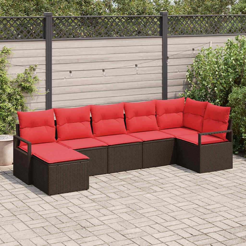 Bankstel met kussen 7 pcs Bruin poly rattan is nu te koop bij PeponiXL, paradijselijk wonen!