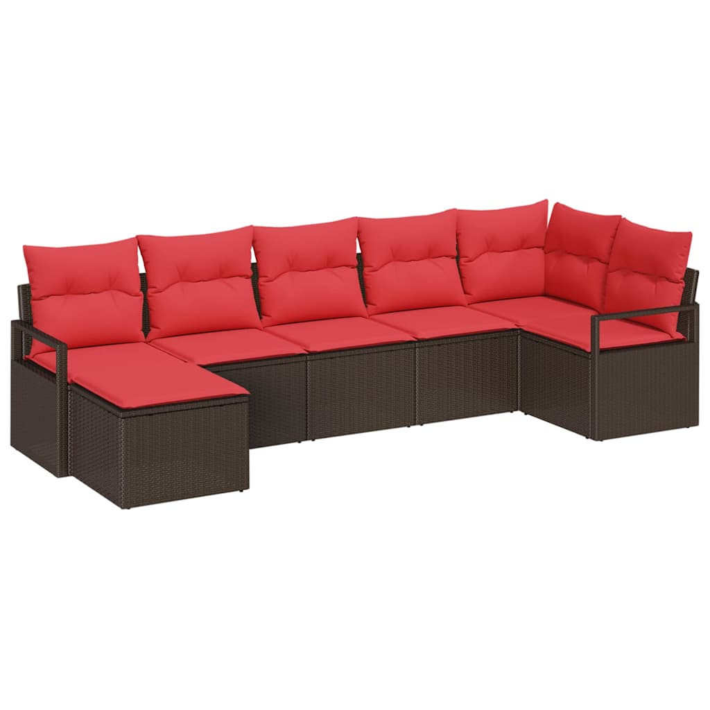 Bankstel met kussen 7 pcs Bruin poly rattan is nu te koop bij PeponiXL, paradijselijk wonen!