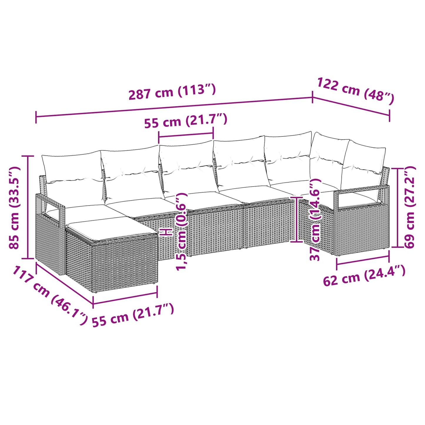 Bankstel met kussen 7 pcs Bruin poly rattan is nu te koop bij PeponiXL, paradijselijk wonen!