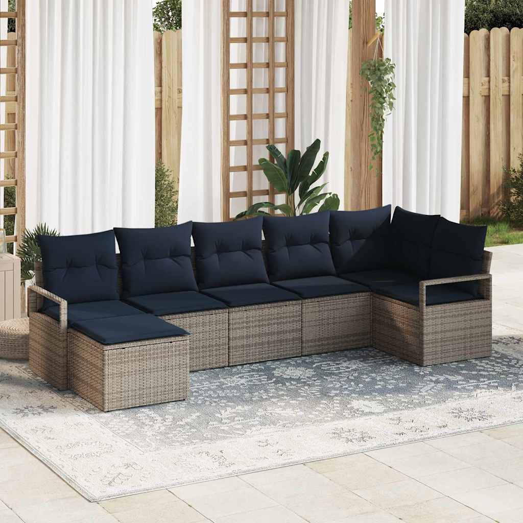 Bankstel 7 pcs Grijs poly rattan is nu te koop bij PeponiXL, paradijselijk wonen!