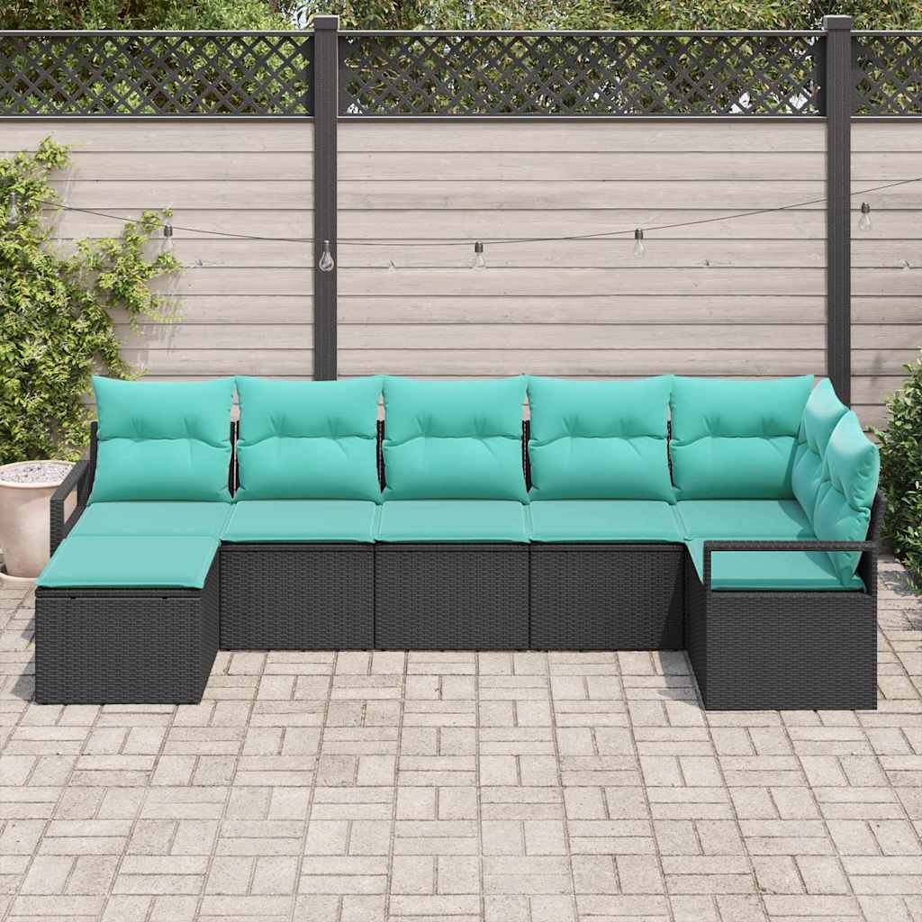 Bankstel met kussen 7 pcs Zwart poly rattan is nu te koop bij PeponiXL, paradijselijk wonen!