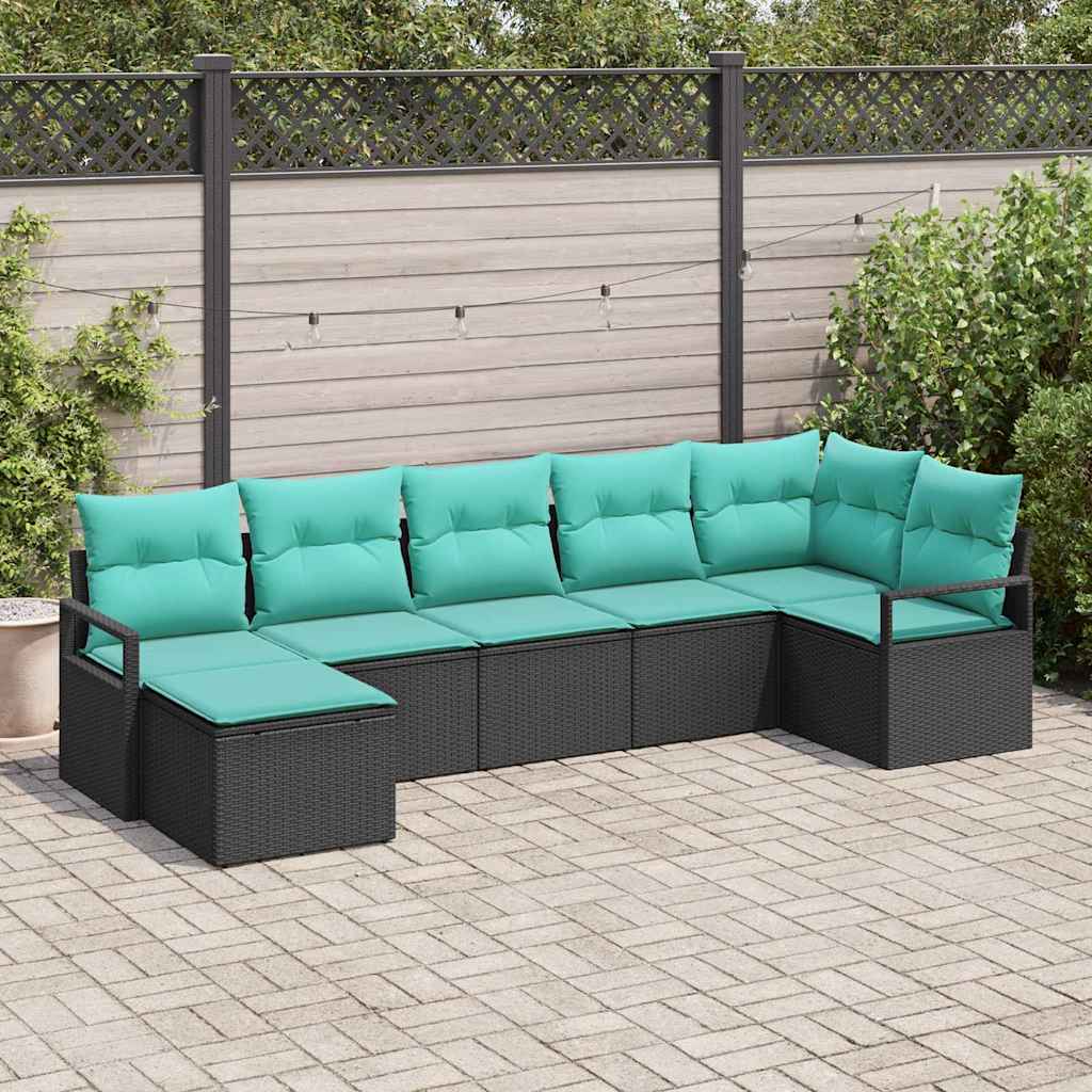 Bankstel met kussen 7 pcs Zwart poly rattan is nu te koop bij PeponiXL, paradijselijk wonen!