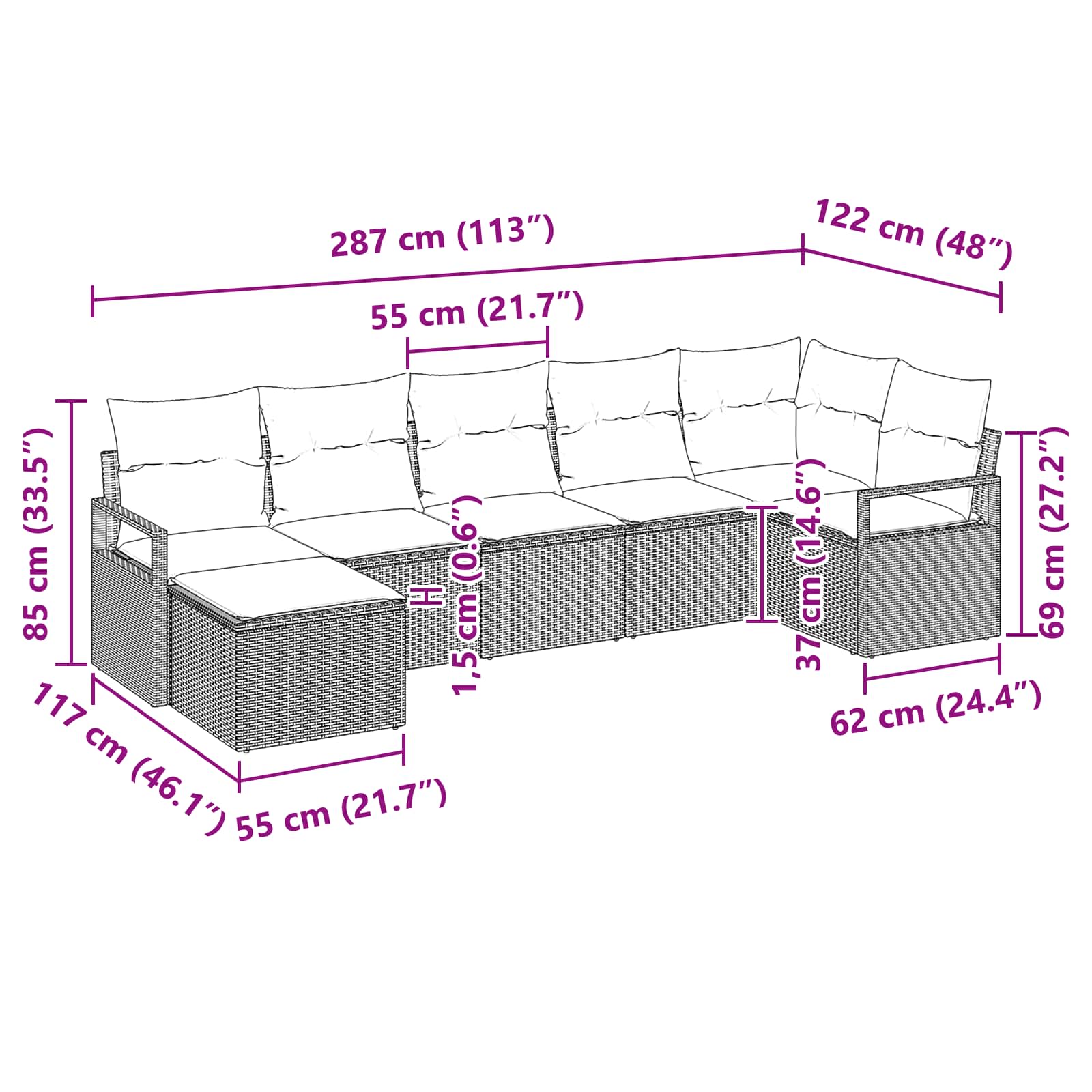 Bankstel met kussen 7 pcs Zwart poly rattan is nu te koop bij PeponiXL, paradijselijk wonen!