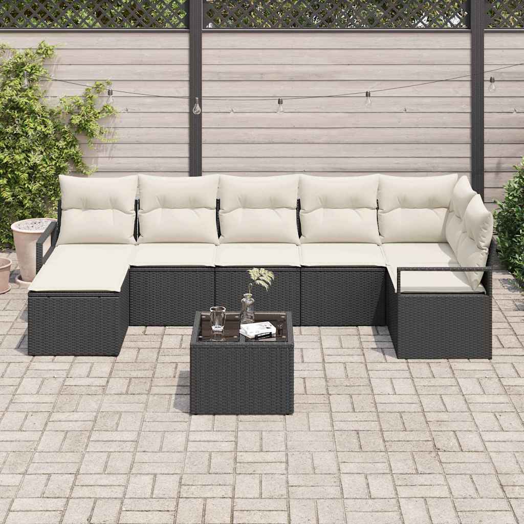 Bankstel met kussen 8 pcs Zwart poly rattan is nu te koop bij PeponiXL, paradijselijk wonen!