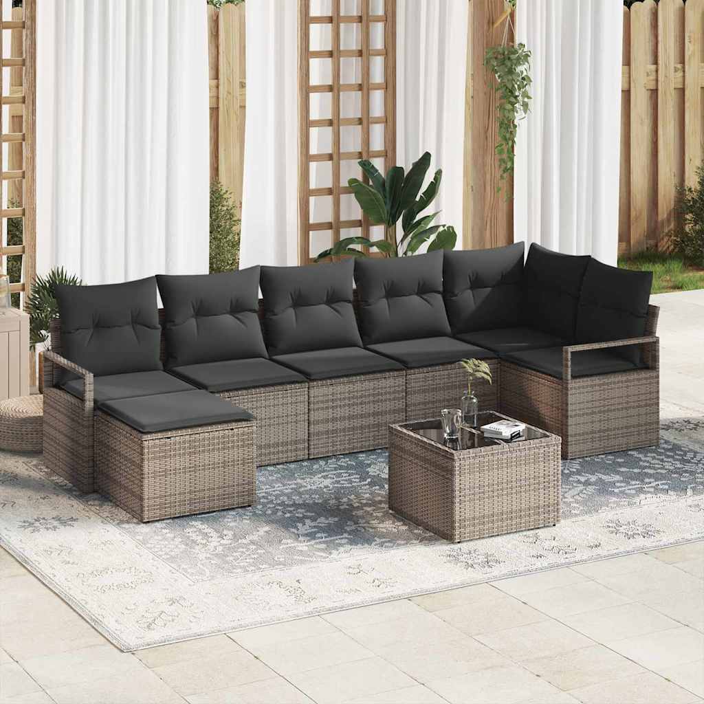 Bankstel met kussen 8 pcs Grijs poly rattan is nu te koop bij PeponiXL, paradijselijk wonen!