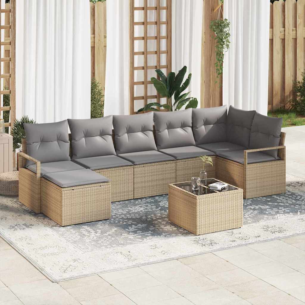 Bankstel met kussen 8 pcs Beige poly rattan is nu te koop bij PeponiXL, paradijselijk wonen!