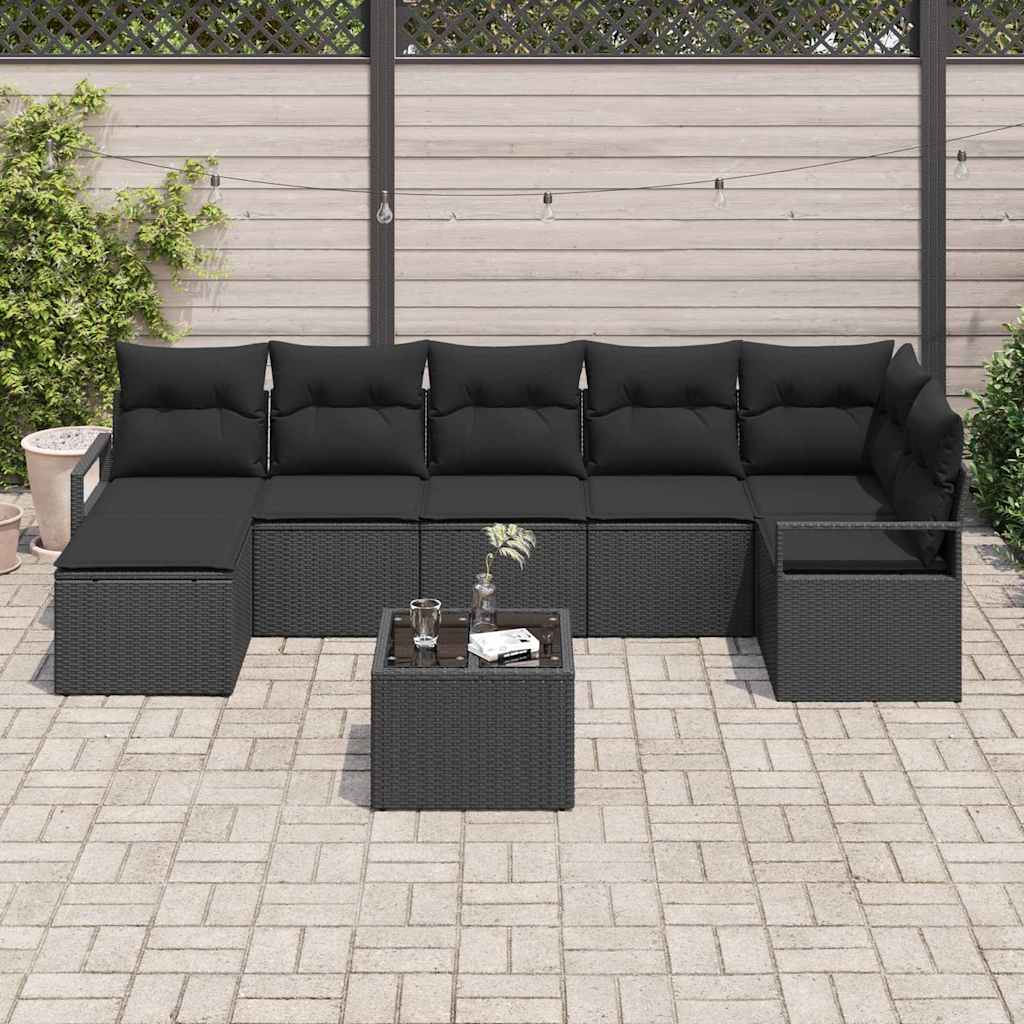 Bankstel met kussen 8 pcs Zwart poly rattan is nu te koop bij PeponiXL, paradijselijk wonen!