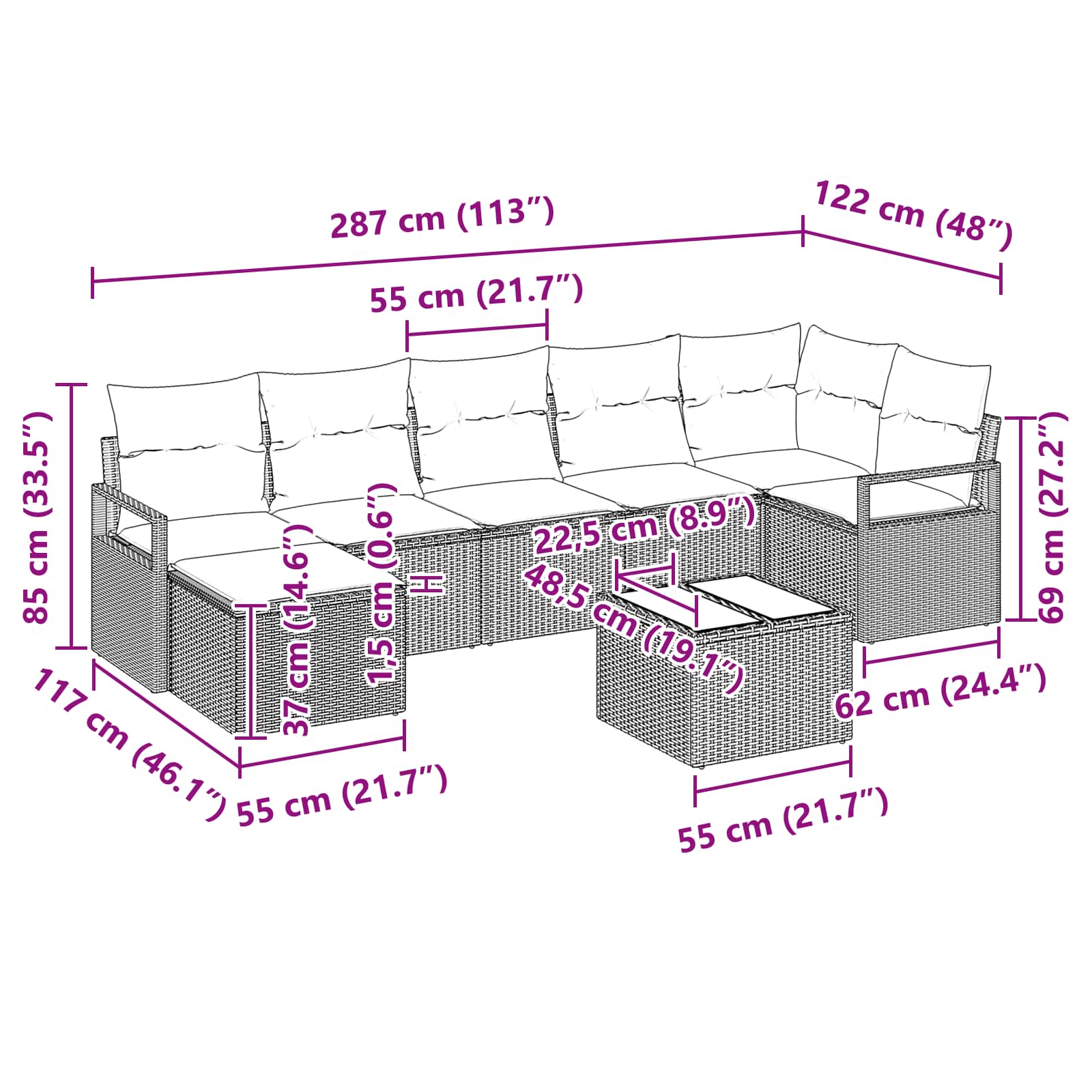 Bankstel met kussen 8 pcs Grijs poly rattan is nu te koop bij PeponiXL, paradijselijk wonen!