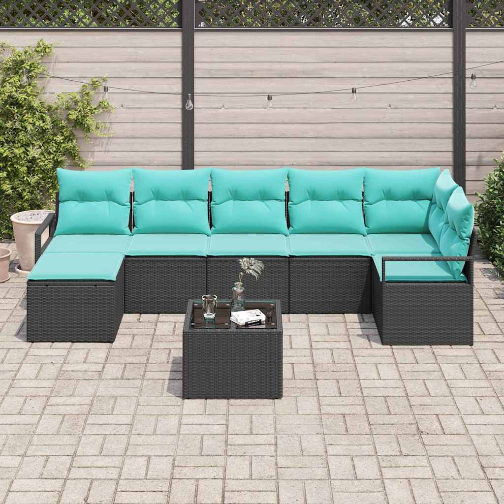 Bankstel met kussen 8 pcs Zwart poly rattan is nu te koop bij PeponiXL, paradijselijk wonen!