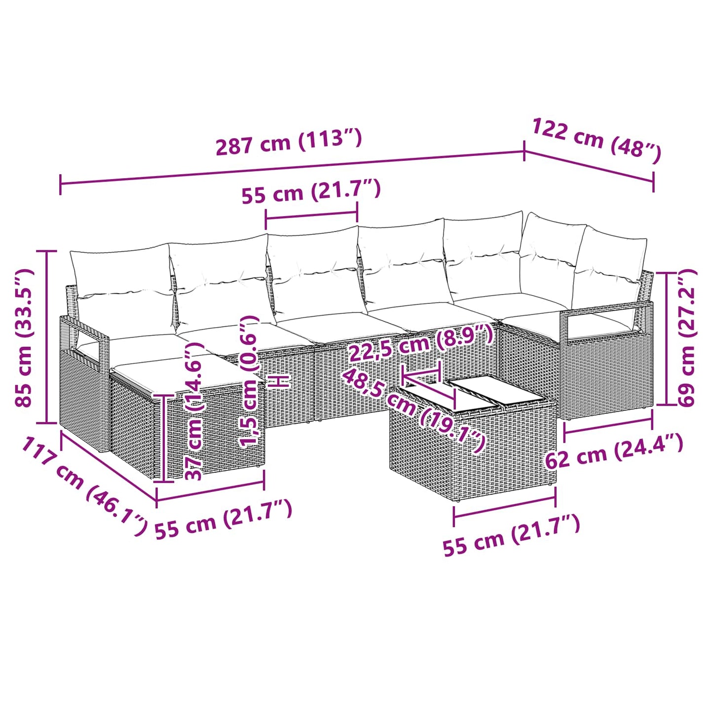 Bankstel met kussen 8 pcs Zwart poly rattan is nu te koop bij PeponiXL, paradijselijk wonen!