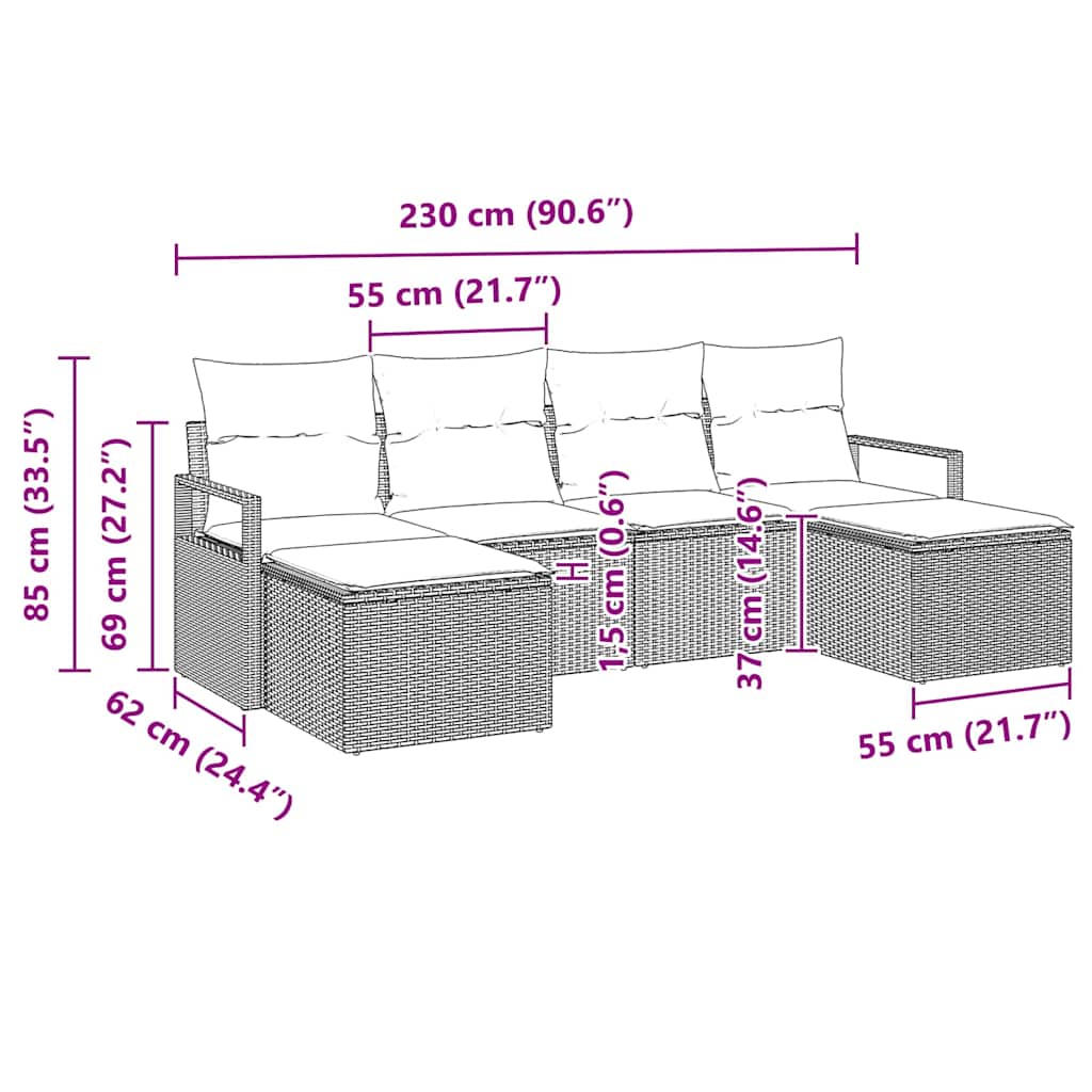 Bankstel 6 pcs Bruin poly rattan is nu te koop bij PeponiXL, paradijselijk wonen!