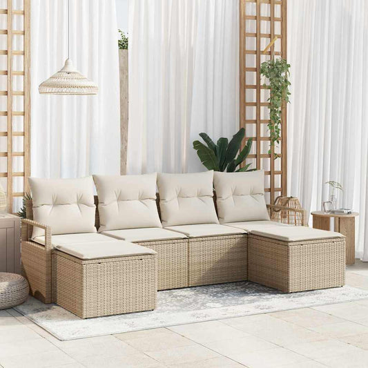Bankstel 6 pcs Beige poly rattan is nu te koop bij PeponiXL, paradijselijk wonen!