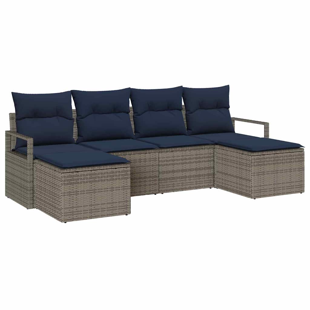 Bankstel 6 pcs Grijs poly rattan is nu te koop bij PeponiXL, paradijselijk wonen!