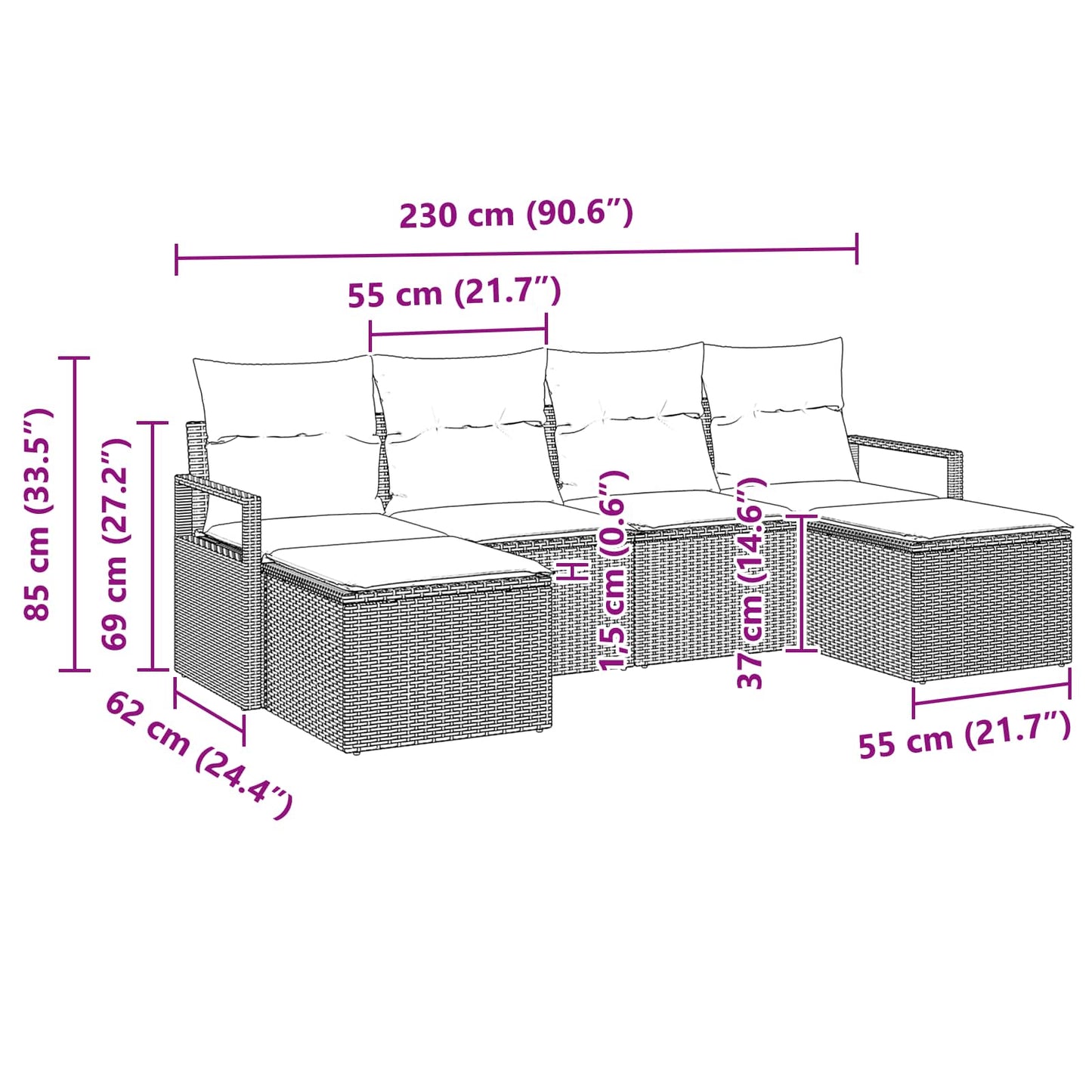 Bankstel 6 pcs Grijs poly rattan is nu te koop bij PeponiXL, paradijselijk wonen!