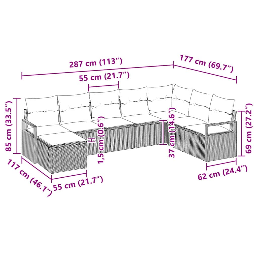 Bankstel met kussen 8 pcs Bruin poly rattan is nu te koop bij PeponiXL, paradijselijk wonen!