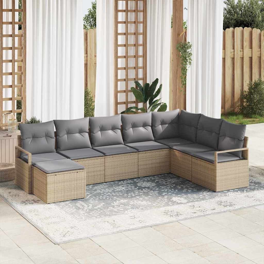 Bankstel met kussen 8 pcs Beige poly rattan is nu te koop bij PeponiXL, paradijselijk wonen!