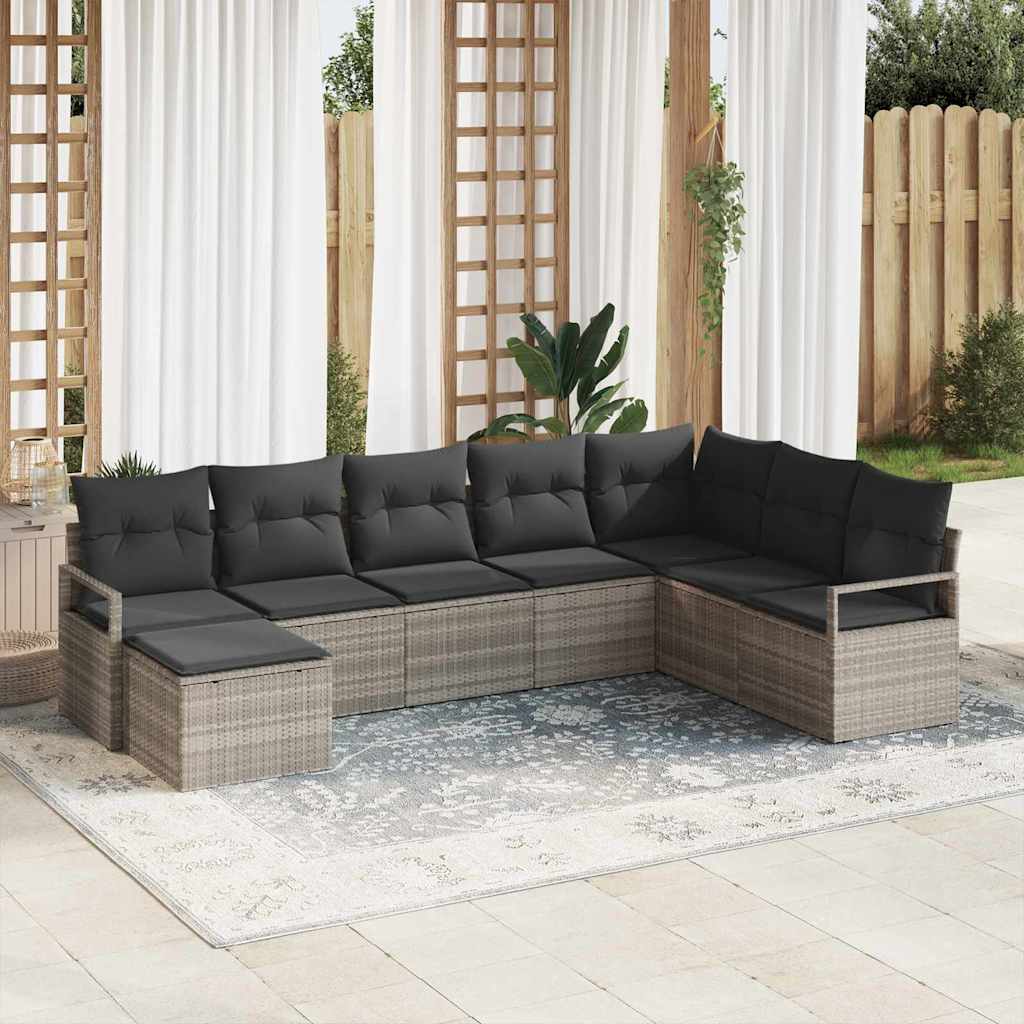 Bankstel met kussen 8 pcs Lichtgrijs poly rattan is nu te koop bij PeponiXL, paradijselijk wonen!