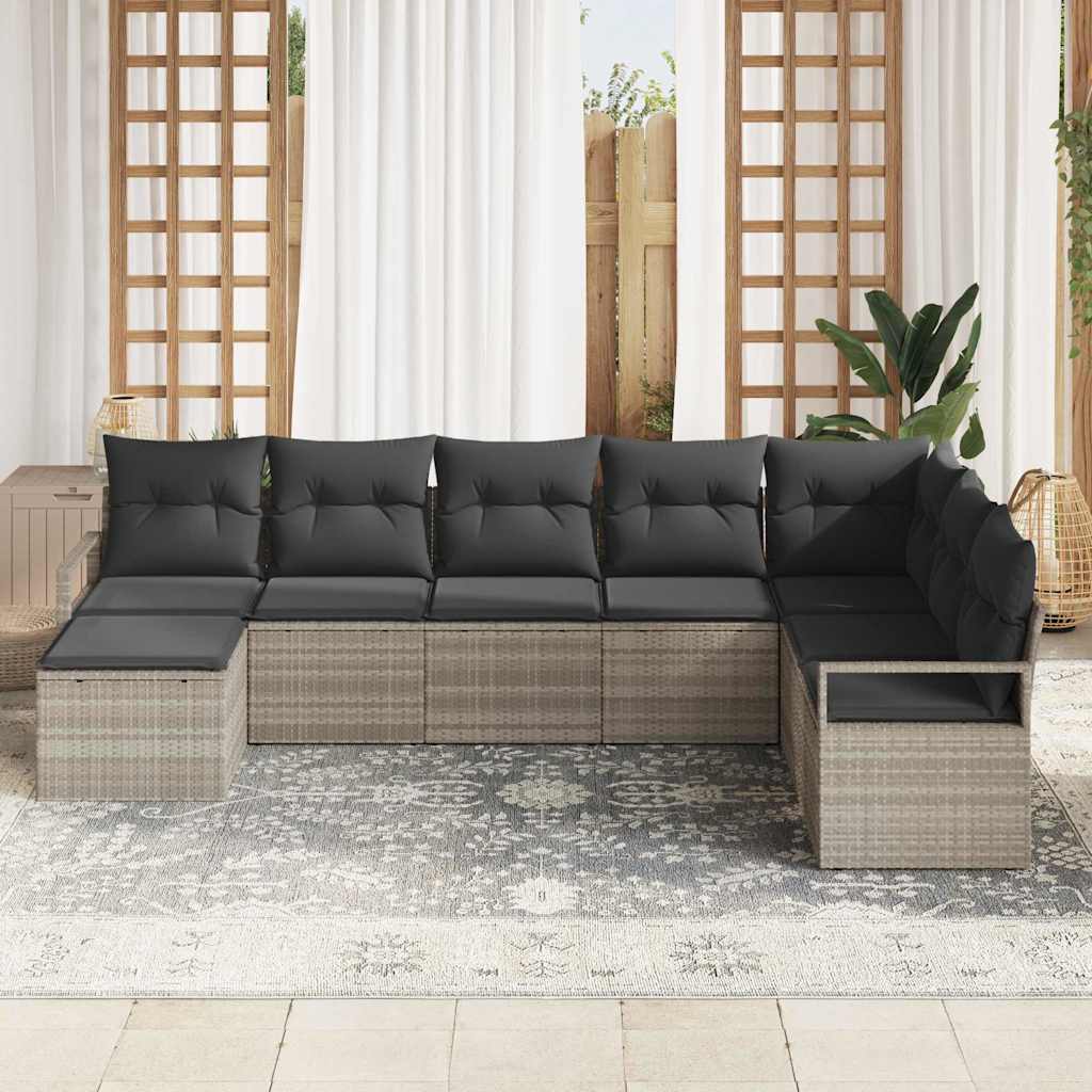 Bankstel met kussen 8 pcs Lichtgrijs poly rattan is nu te koop bij PeponiXL, paradijselijk wonen!