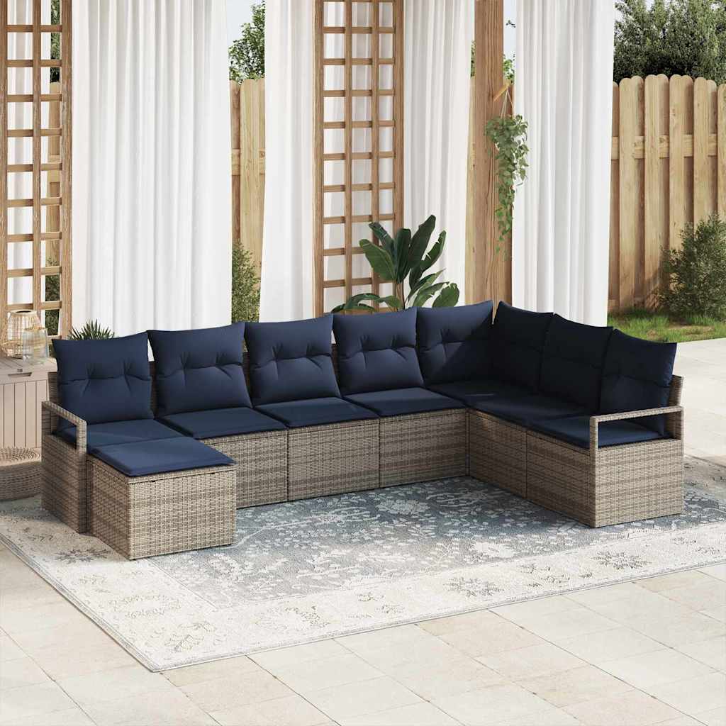 Bankstel met kussen 8 pcs Grijs poly rattan is nu te koop bij PeponiXL, paradijselijk wonen!