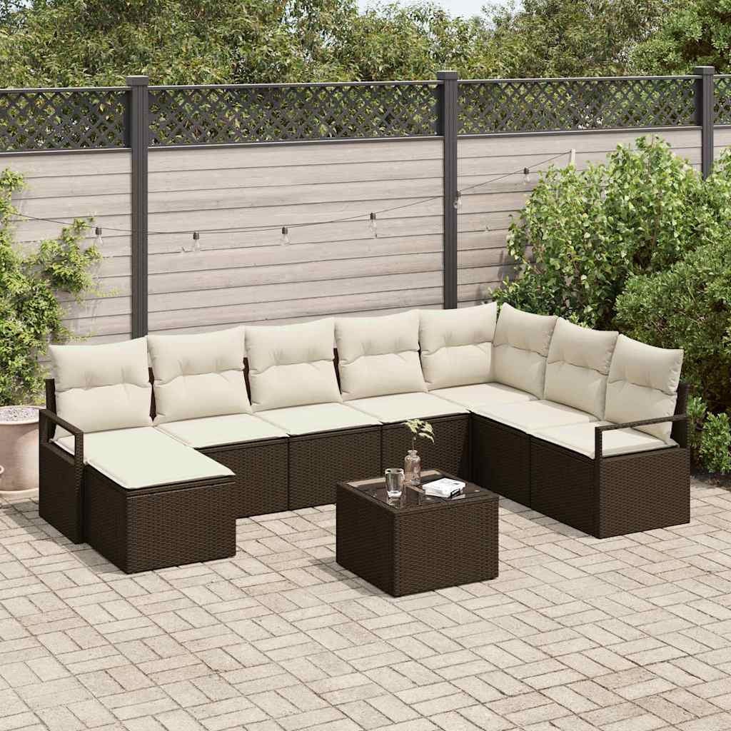 Bankstel met kussen 9 pcs Bruin poly rattan is nu te koop bij PeponiXL, paradijselijk wonen!