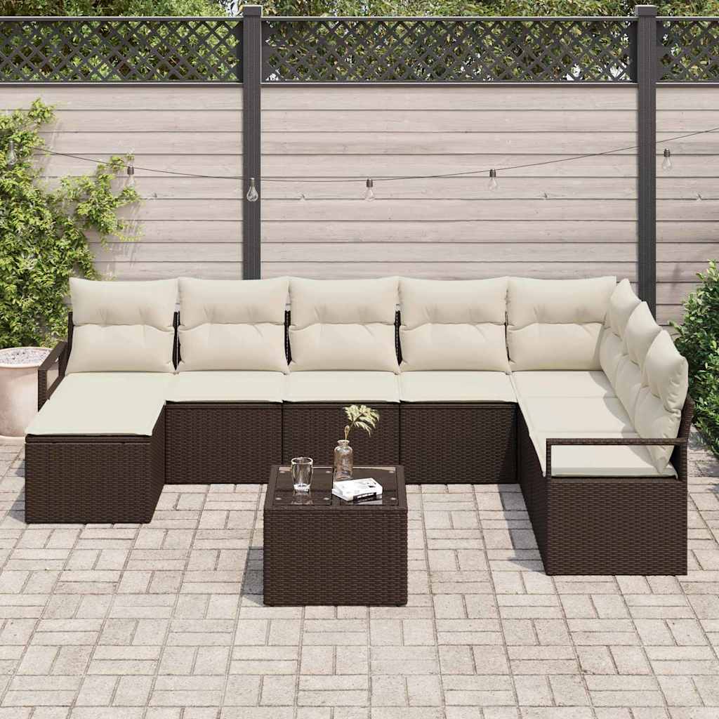 Bankstel met kussen 9 pcs Bruin poly rattan is nu te koop bij PeponiXL, paradijselijk wonen!