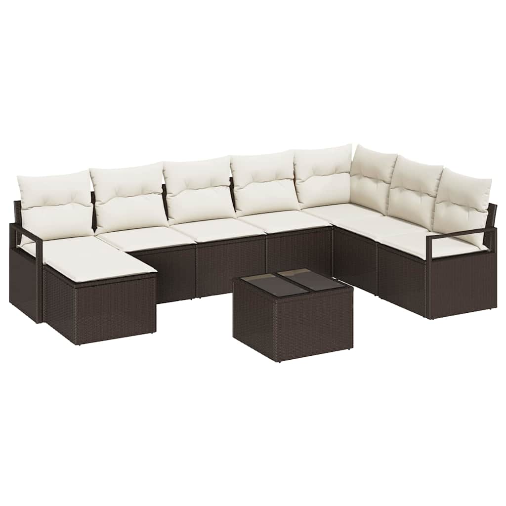 Bankstel met kussen 9 pcs Bruin poly rattan is nu te koop bij PeponiXL, paradijselijk wonen!