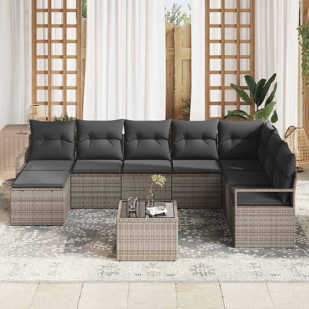 Bankstel met kussen 9 pcs Grijs poly rattan is nu te koop bij PeponiXL, paradijselijk wonen!