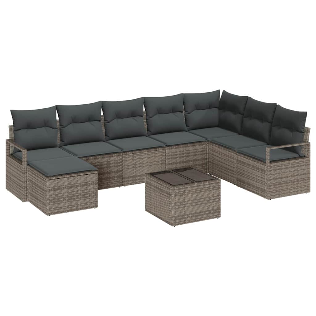 Bankstel met kussen 9 pcs Grijs poly rattan is nu te koop bij PeponiXL, paradijselijk wonen!