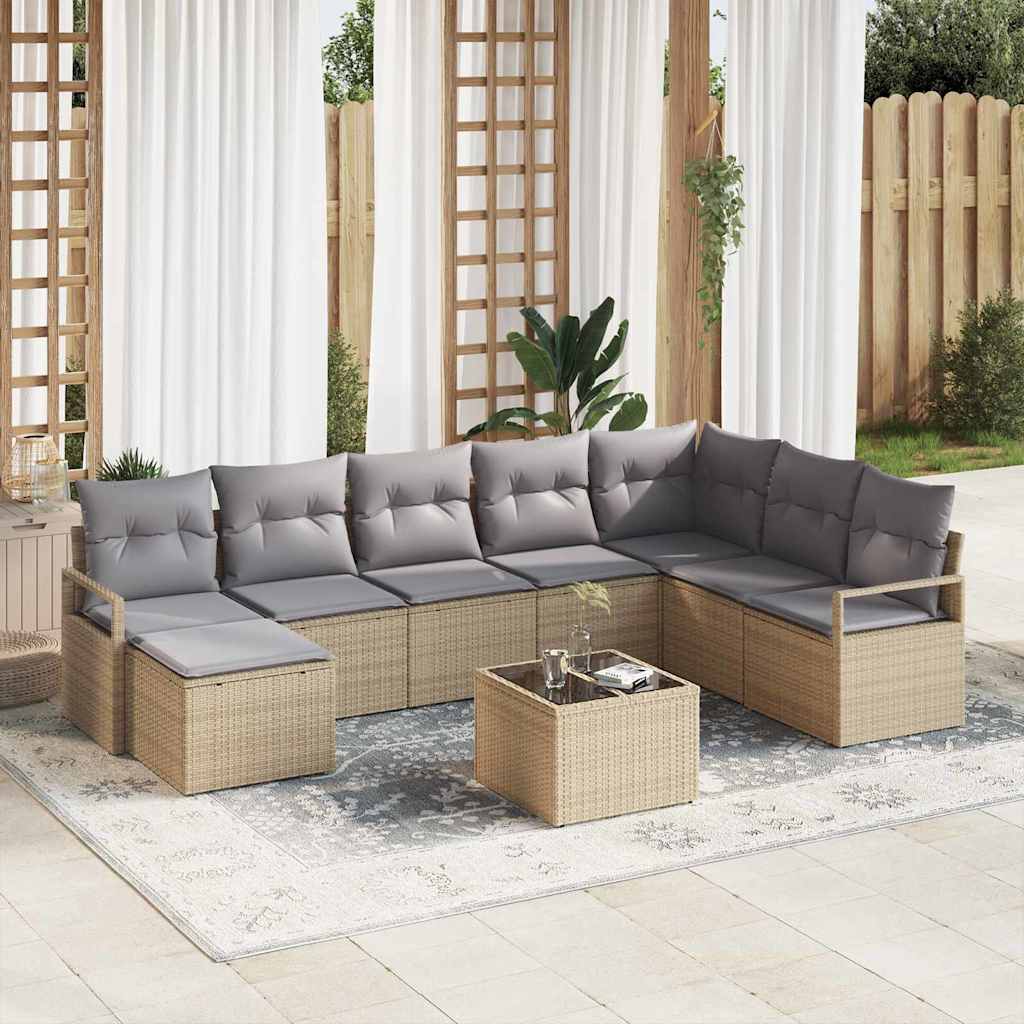 Bankstel met kussen 9 pcs Beige poly rattan is nu te koop bij PeponiXL, paradijselijk wonen!