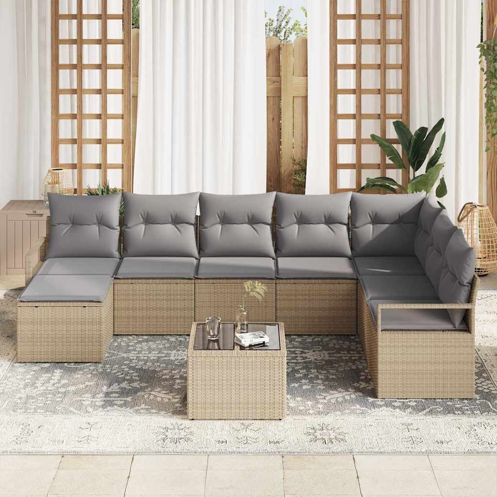 Bankstel met kussen 9 pcs Beige poly rattan is nu te koop bij PeponiXL, paradijselijk wonen!