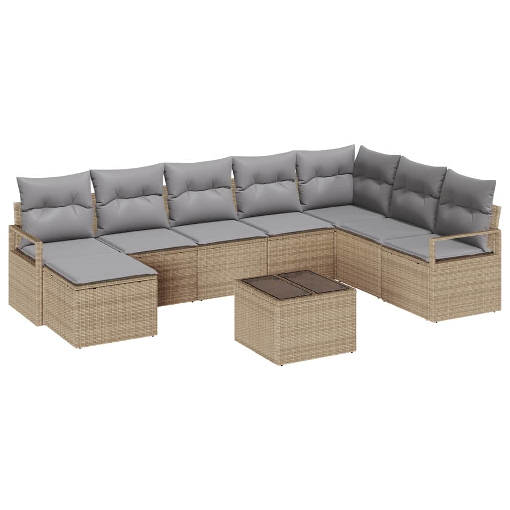 Bankstel met kussen 9 pcs Beige poly rattan is nu te koop bij PeponiXL, paradijselijk wonen!